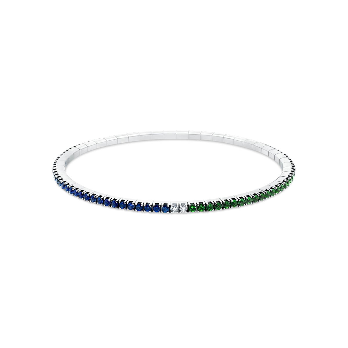 18k White Gold Diamond, Sapphire and Tsavorite Stretch Bracelet — photo 1 of 1