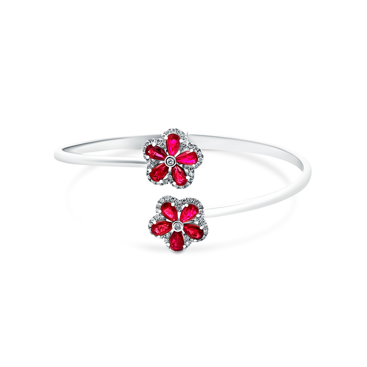 18k White Gold Diamond and Gemstone Flower Cuff Bracelet — photo 1 of 3