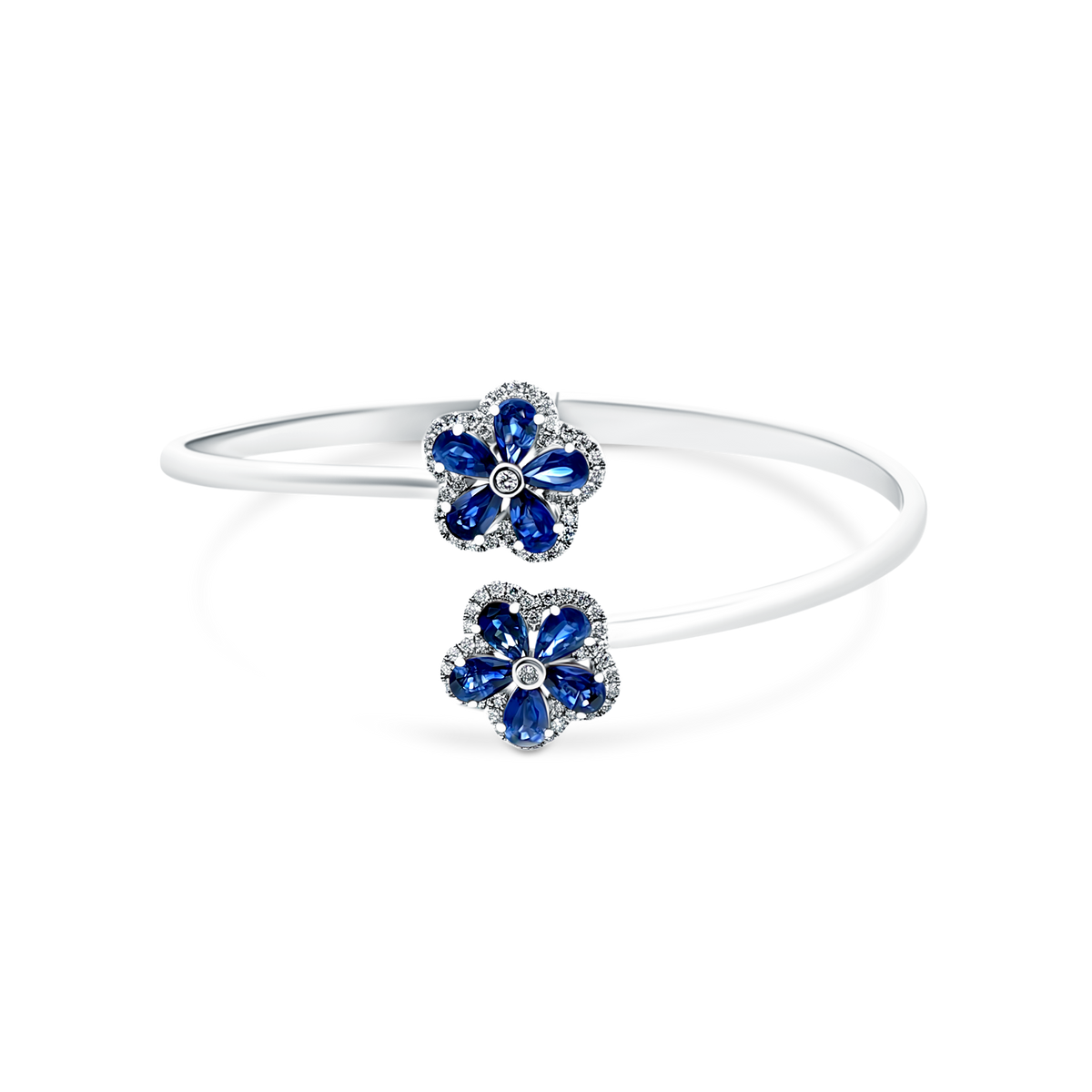 18k White Gold Diamond and Gemstone Flower Cuff Bracelet — photo 2 of 3