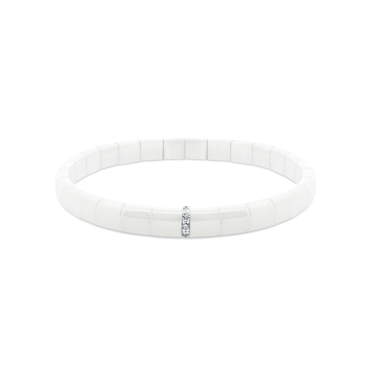 White Ceramic Stretch Bracelet With 14k White Gold — photo 1 of 2