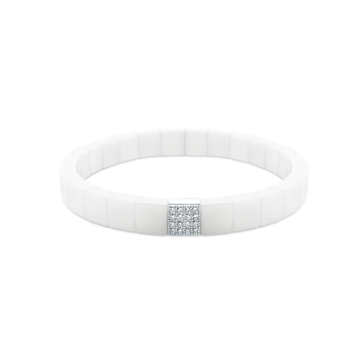 White Ceramic Stretch Bracelet With Diamonds — photo 1 of 2