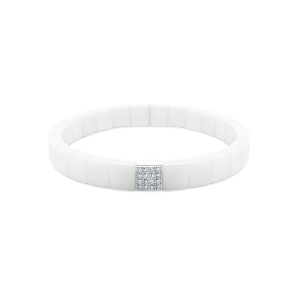White Ceramic Stretch Bracelet With Diamonds — photo 1 of 2