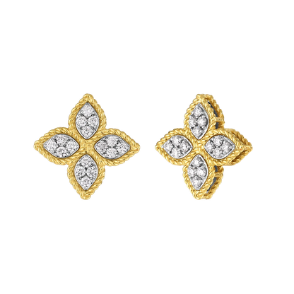 Roberto Coin Princess 18K Gold Diamond Flower Stud Earrings — photo 2 of 2