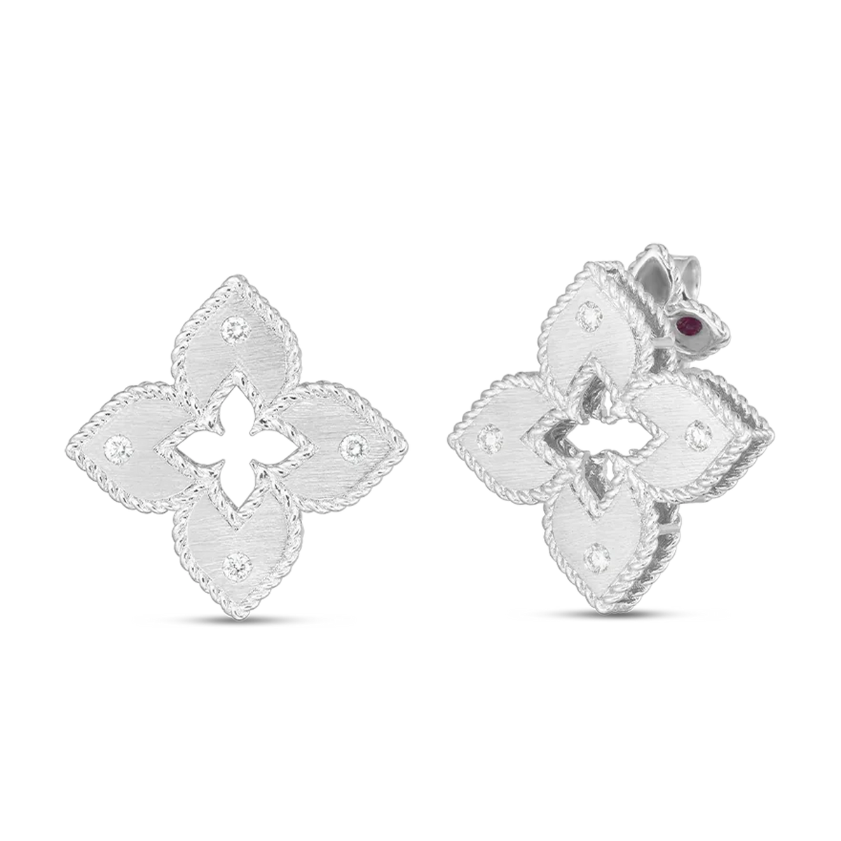 Roberto Coin Venetian 18K Gold Diamond and Satin Medium Flower Earrings — photo 2 of 3