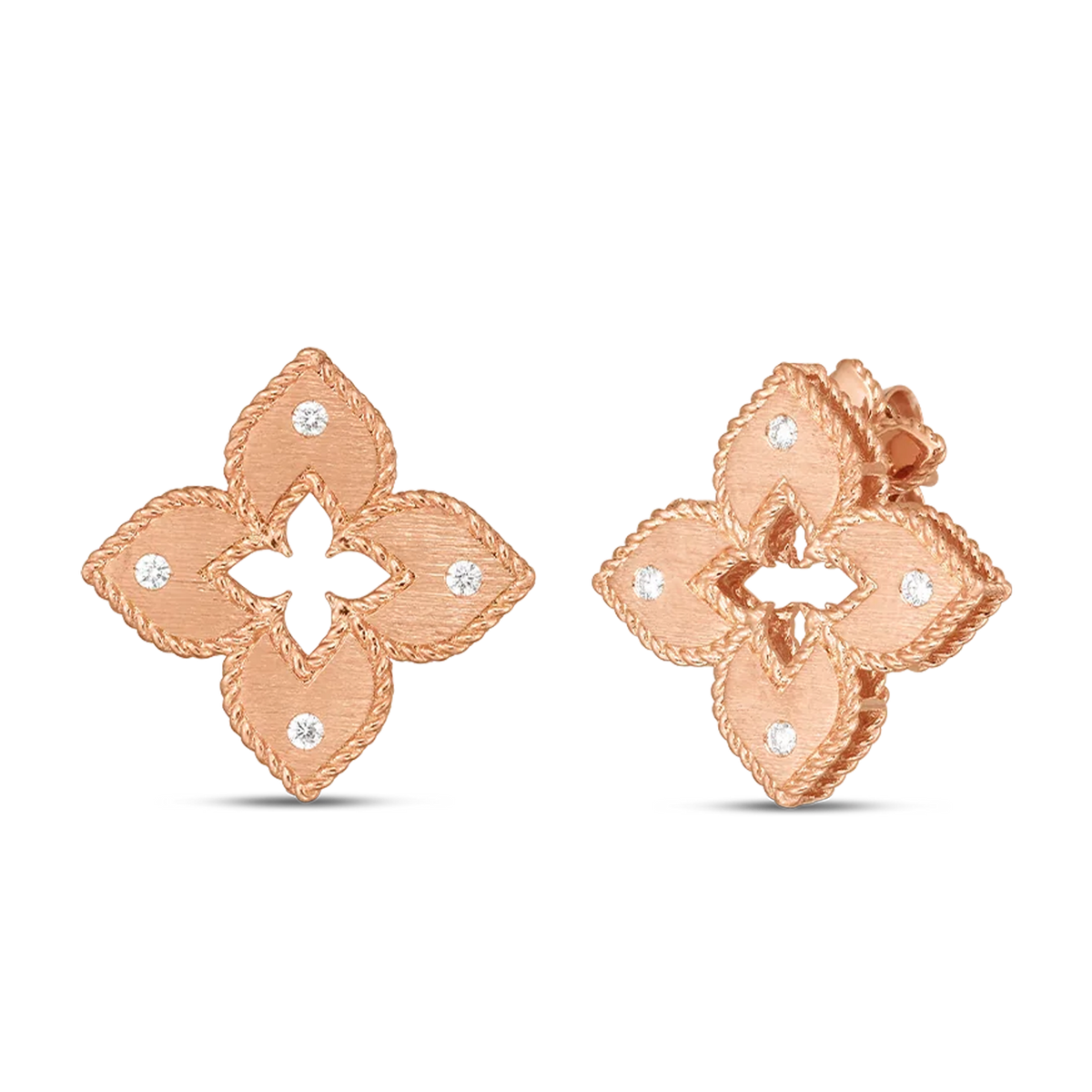Roberto Coin Venetian 18K Gold Diamond and Satin Medium Flower Earrings — photo 3 of 3
