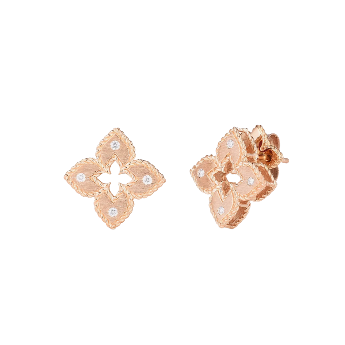 Roberto Coin Venetian 18K Gold Diamond and Satin Small Flower Earrings — photo 3 of 3