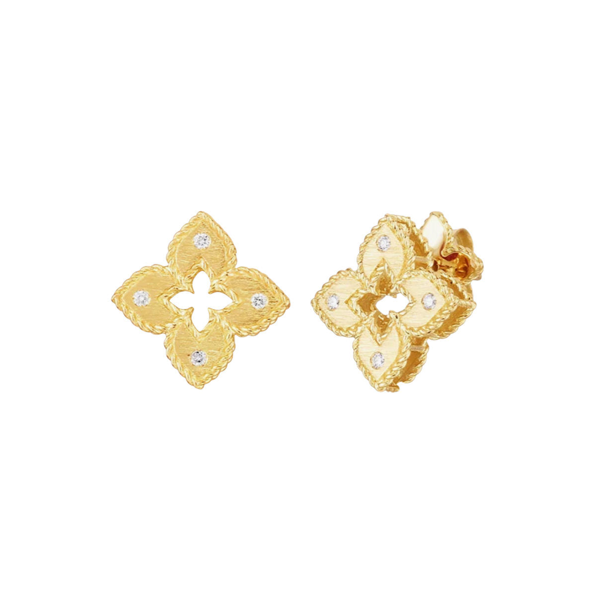 Roberto Coin Venetian 18K Gold Diamond and Satin Small Flower Earrings — photo 1 of 3