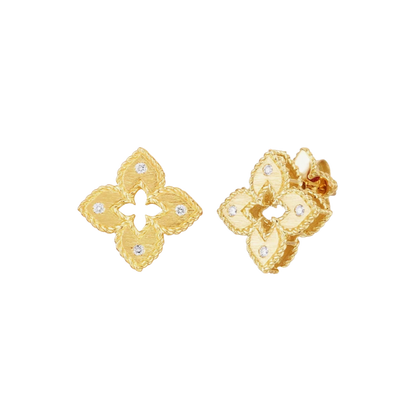 Roberto Coin Venetian 18K Gold Diamond and Satin Small Flower Earrings — photo 1 of 3