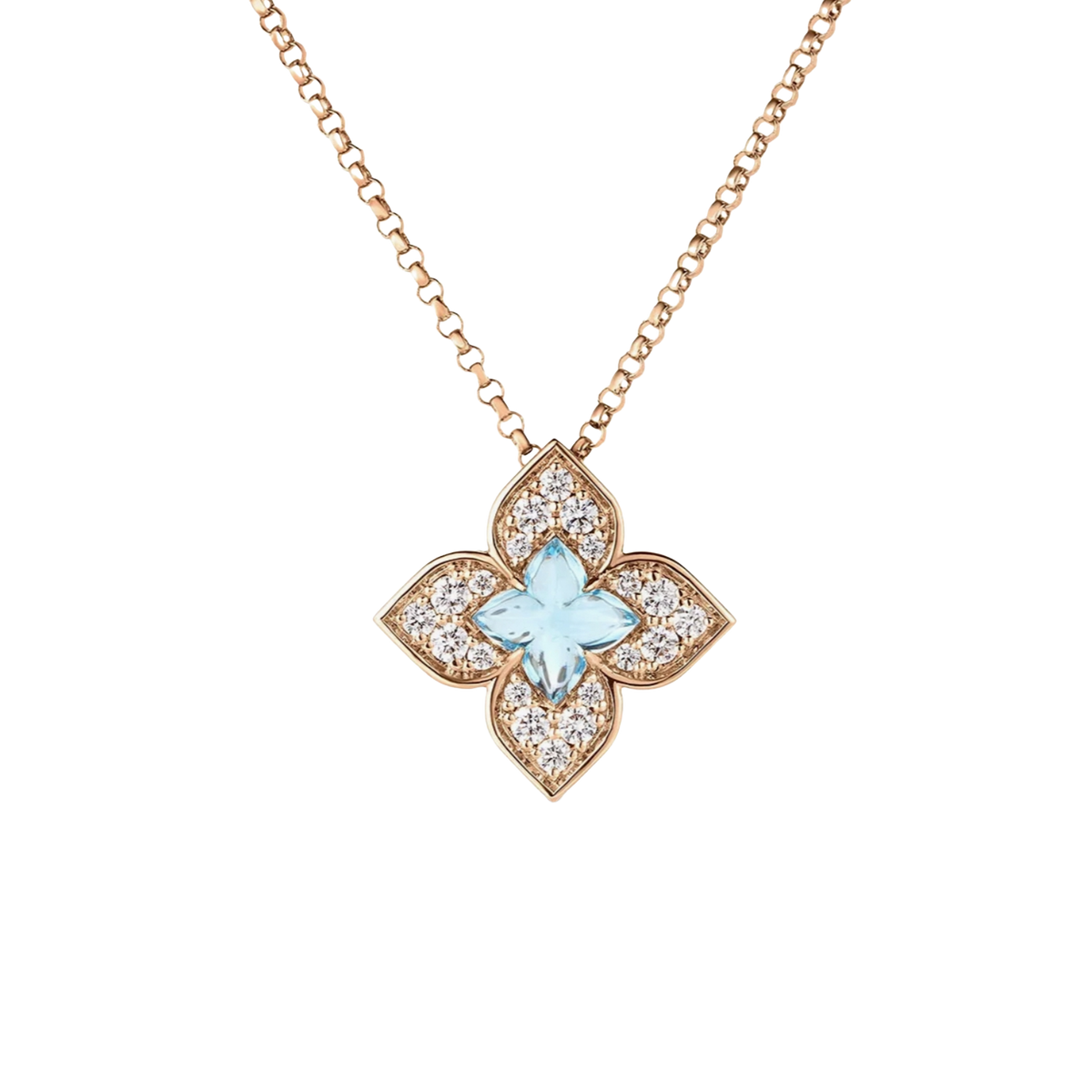 Roberto Coin Venetian Princess 18K Rose Gold Diamond & Blue Topaz Flower Necklace — photo 1 of 1