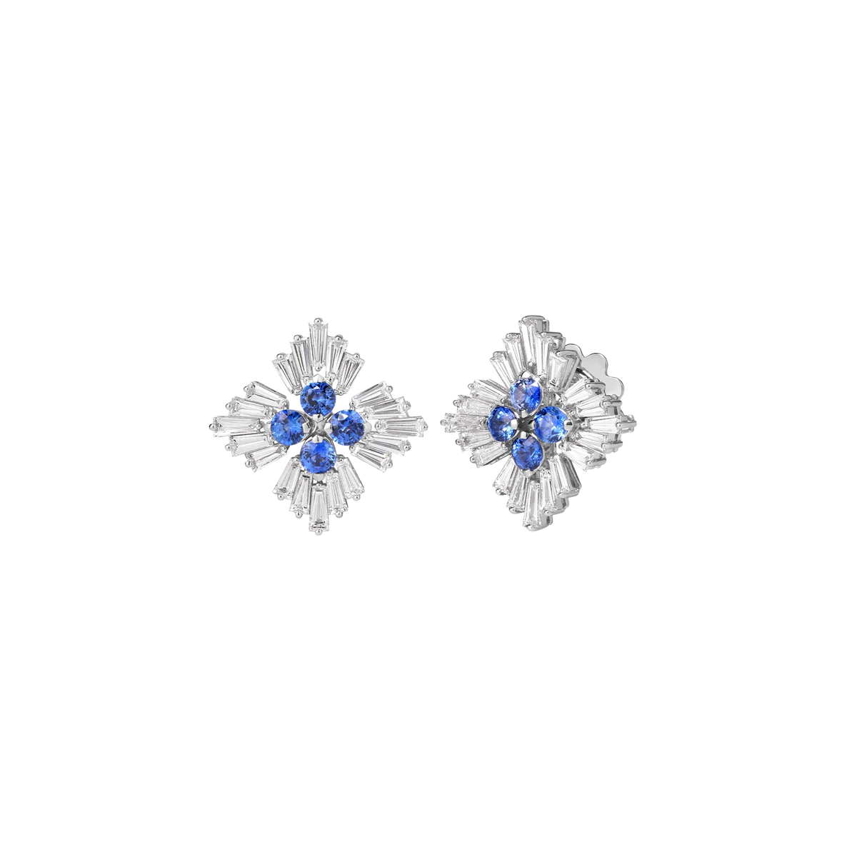 Roberto Coin Princess 18K White Gold Diamond & Blue Sapphire Flower Earrings — photo 1 of 1