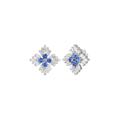 Roberto Coin Princess 18K White Gold Diamond & Blue Sapphire Flower Earrings — photo 1 of 1