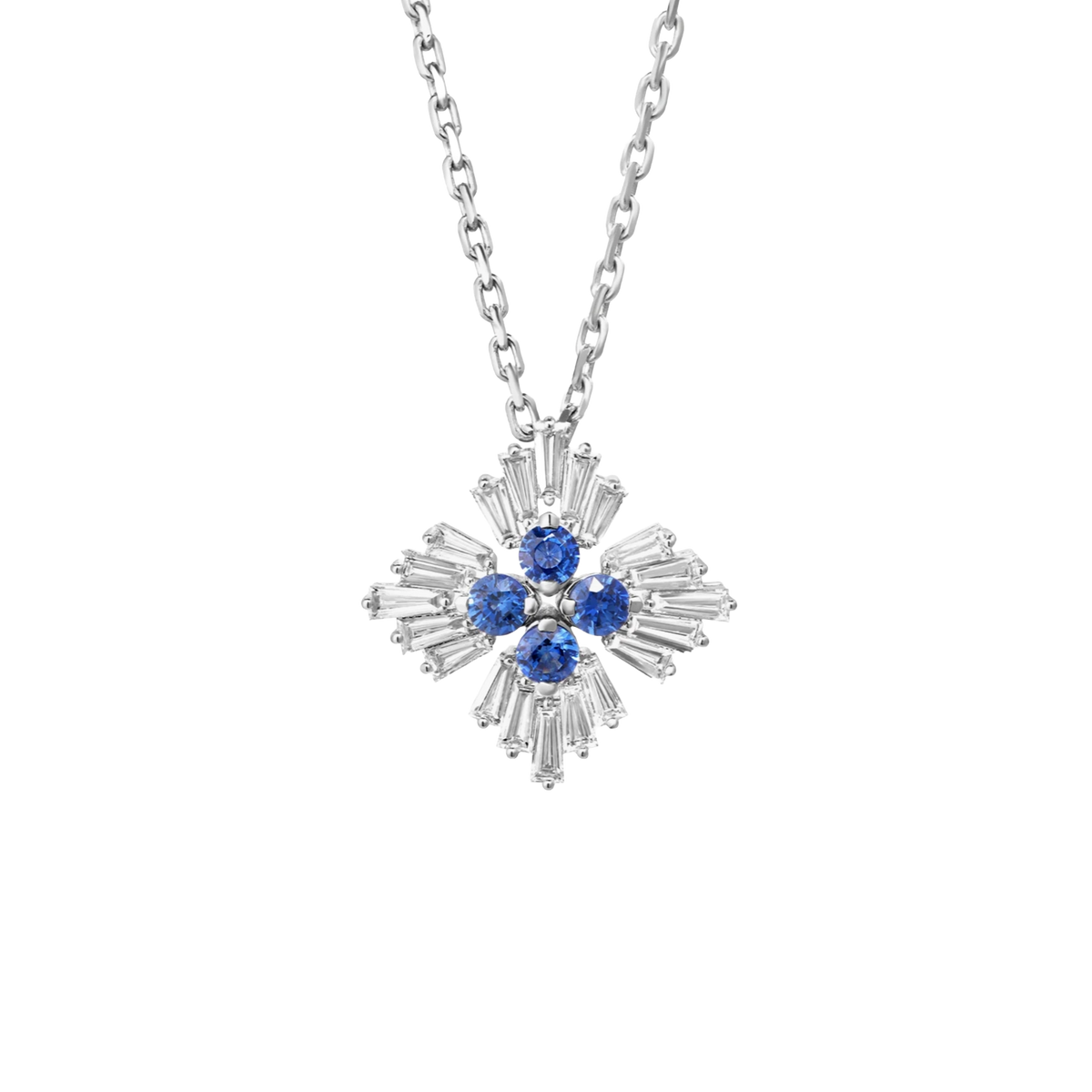 Roberto Coin Princess 18K White Gold Diamond & Sapphire Flower Necklace — photo 1 of 1