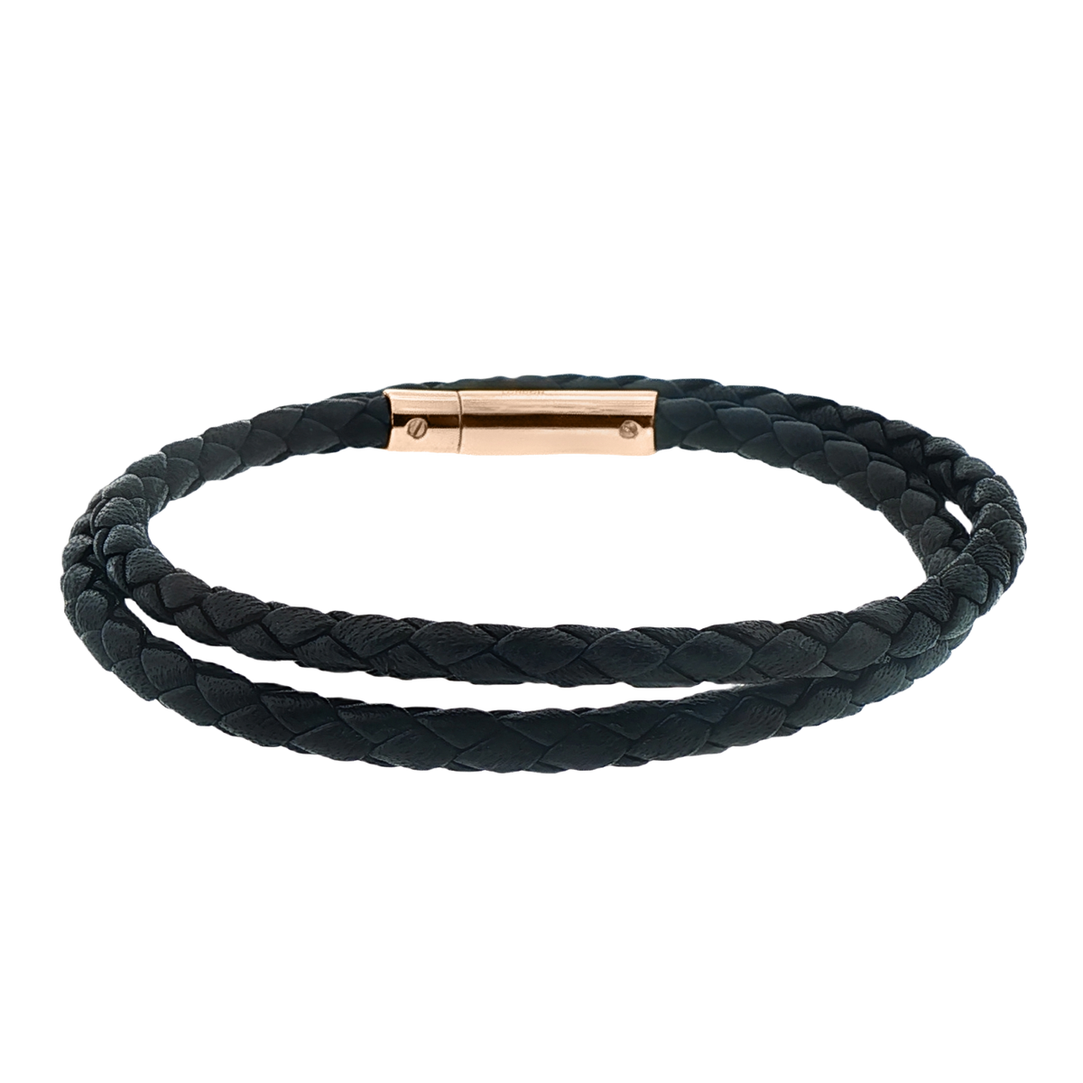 Tateossian Tubo Scoubidou Double Wrap Black Leather Bracelet With Rose Gold — photo 1 of 1