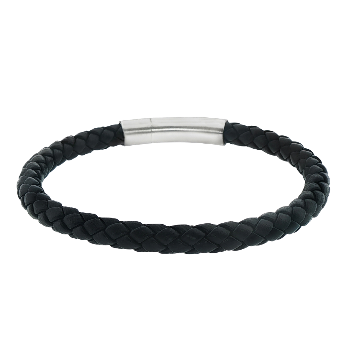 Tateossian Charles Click Pelle Bracelet In Rhodium & Black Leather — photo 1 of 1