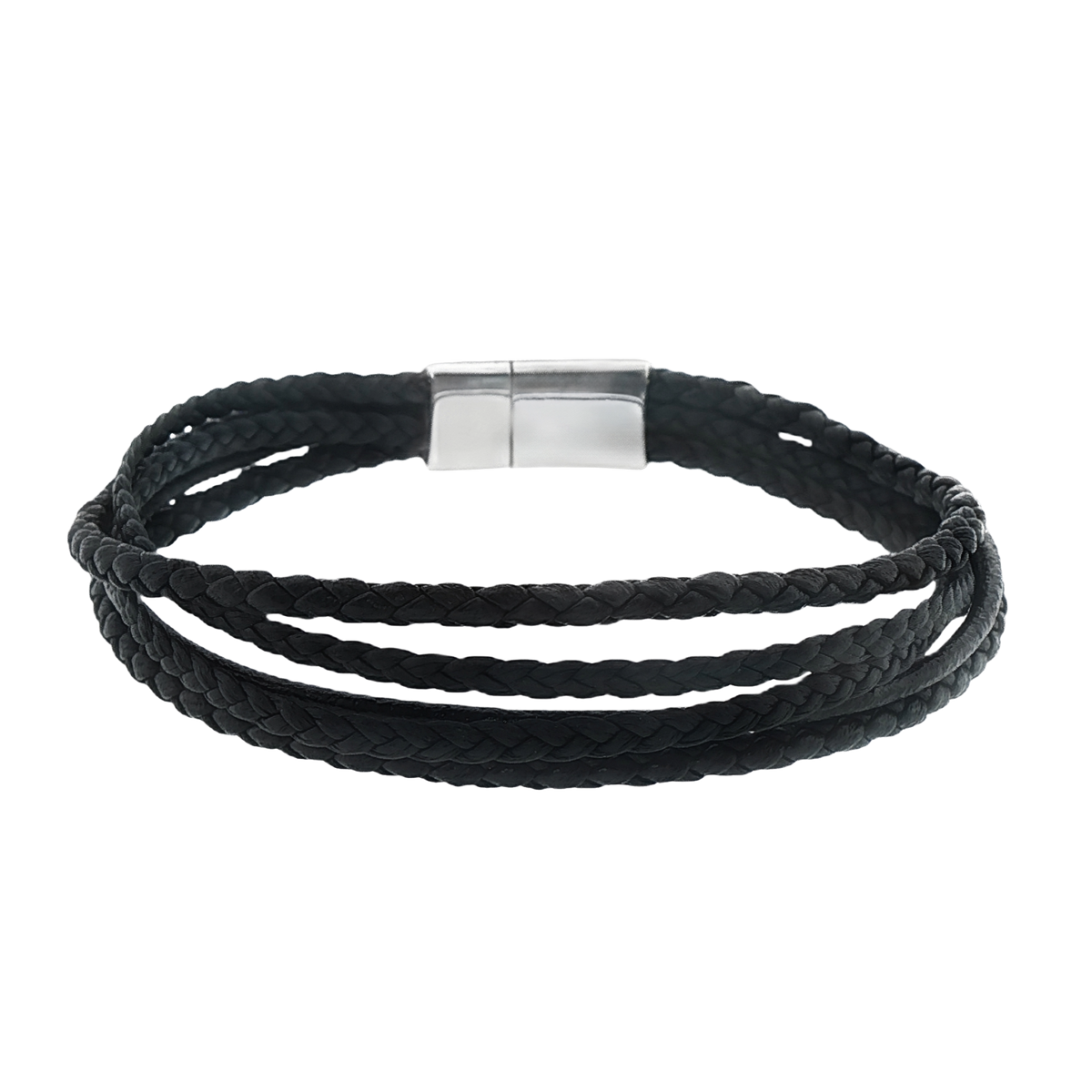 Tateossian Wrap Black Leather Bracelet With Rhodium Plated Sterling Silver — photo 1 of 1