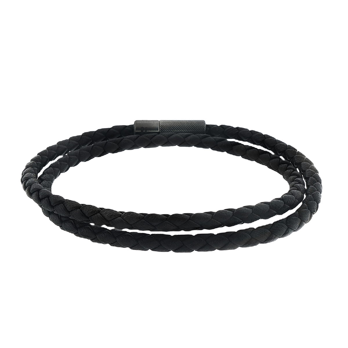 Tateossian Double Wrap Black Leather Bracelet With Black Ruthenium — photo 1 of 1