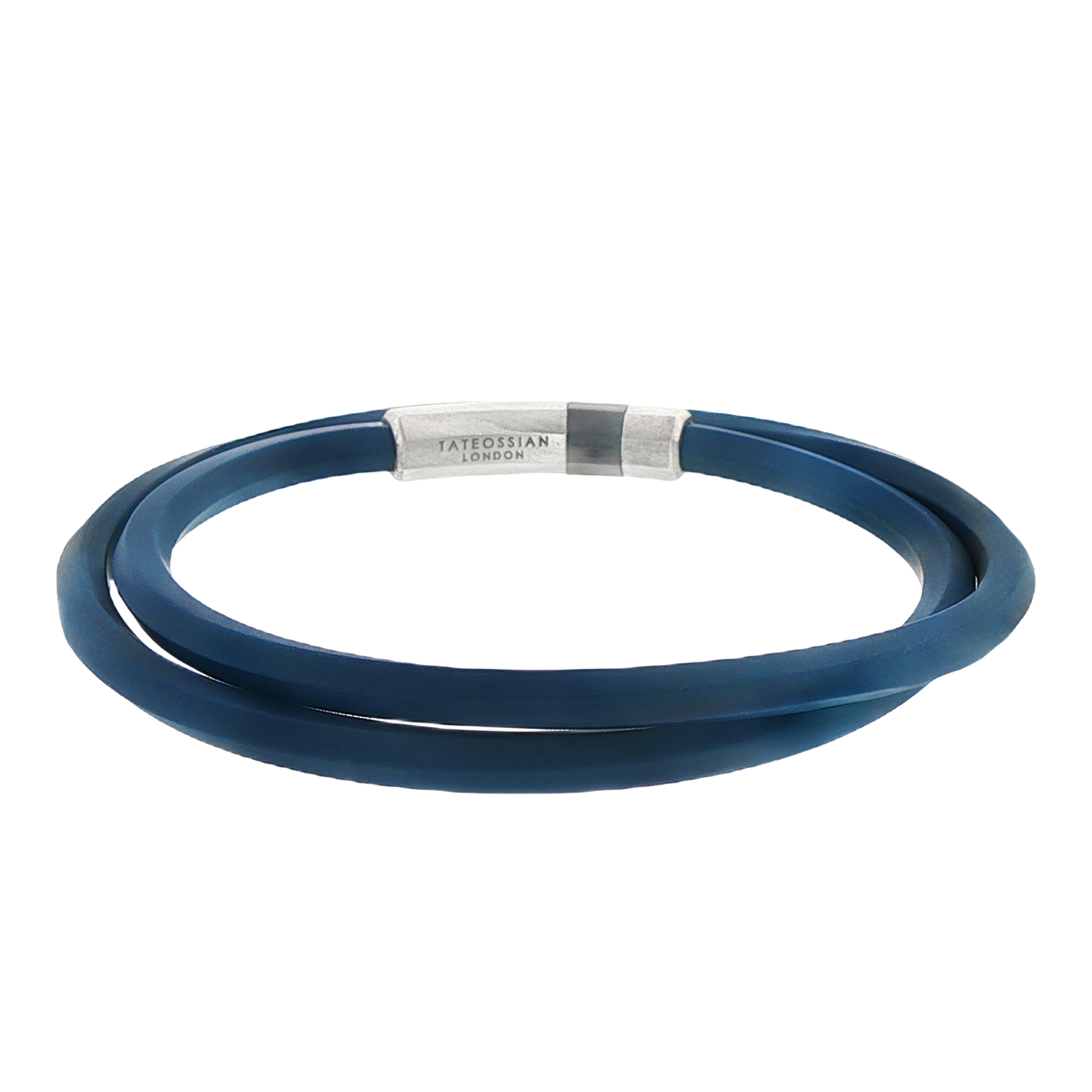 Tateossian Blue Rubber Octagon Bracelet With Rhodium-Plated Sterling Silver — photo 1 of 1