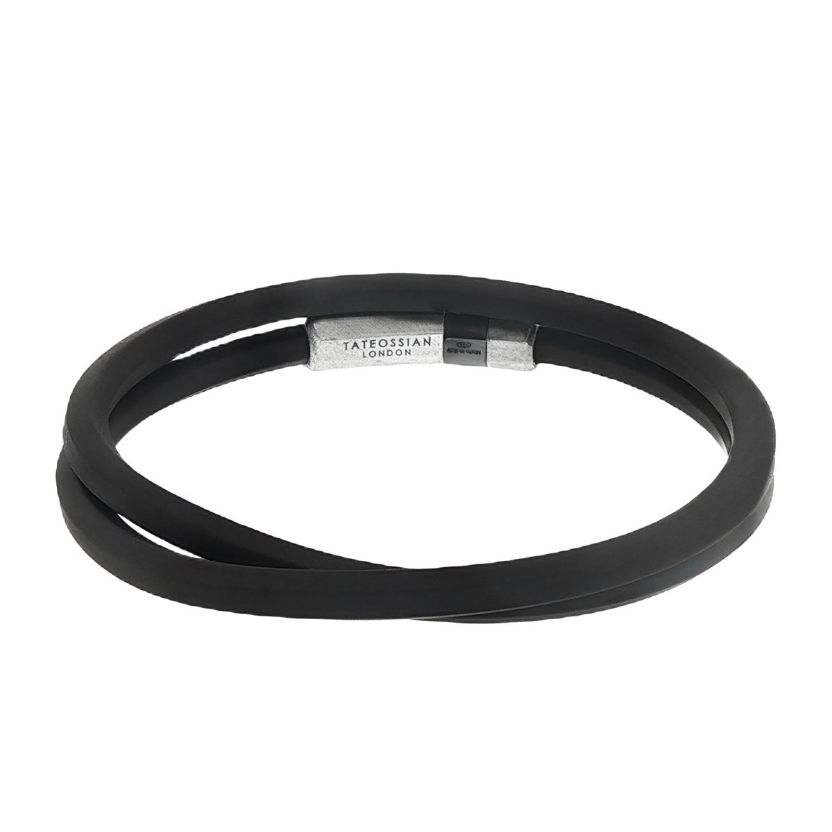Tateossian Black Rubber Octagon Bracelet With Rhodium-Plated Sterling Silver — photo 1 of 1