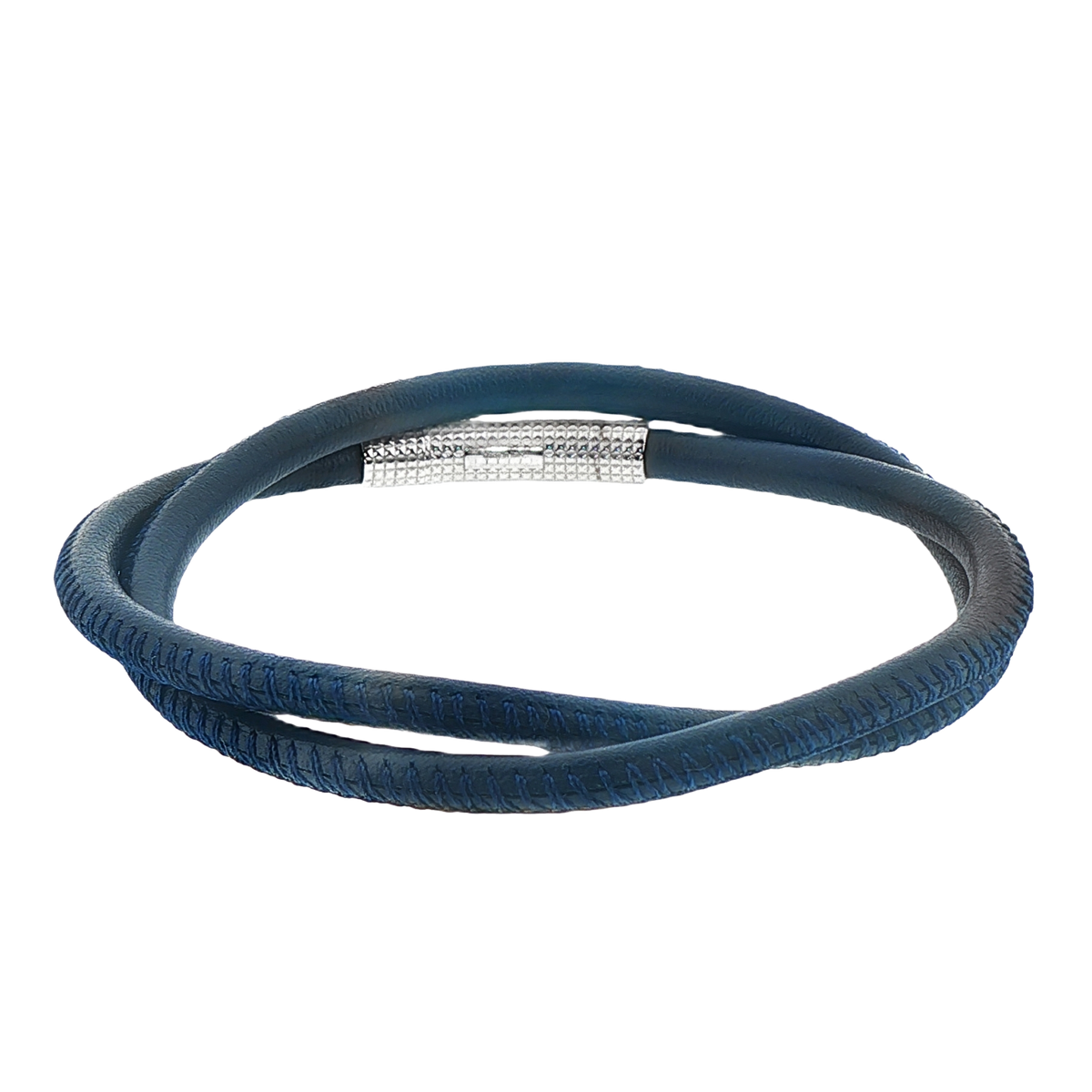 Tateossian Octagon Click Pelle Bracelet In Rhodium Plated Sterling Silver With Navy Leather — photo 1 of 1