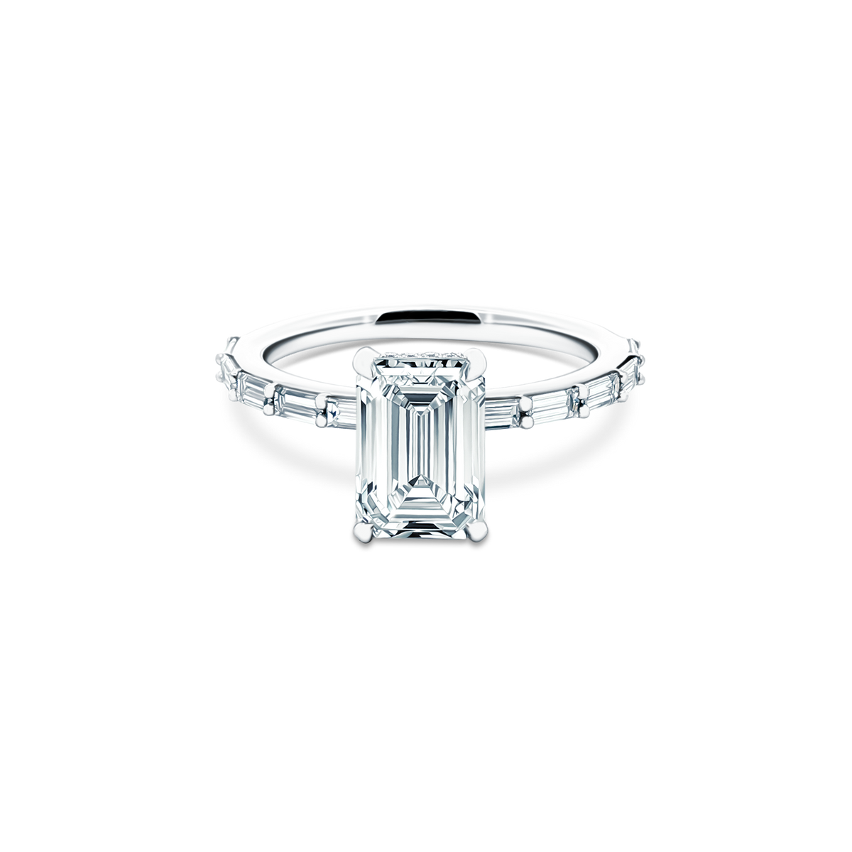 Martin Flyer Emerald Diamond Shared Prong Engagement Ring — photo 1 of 3