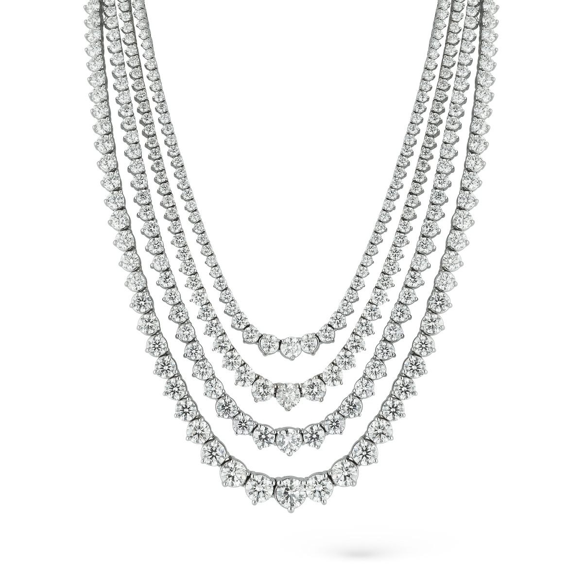 14k White Gold Graduated Three Prong Diamond Riviera Necklace — photo 1 of 2