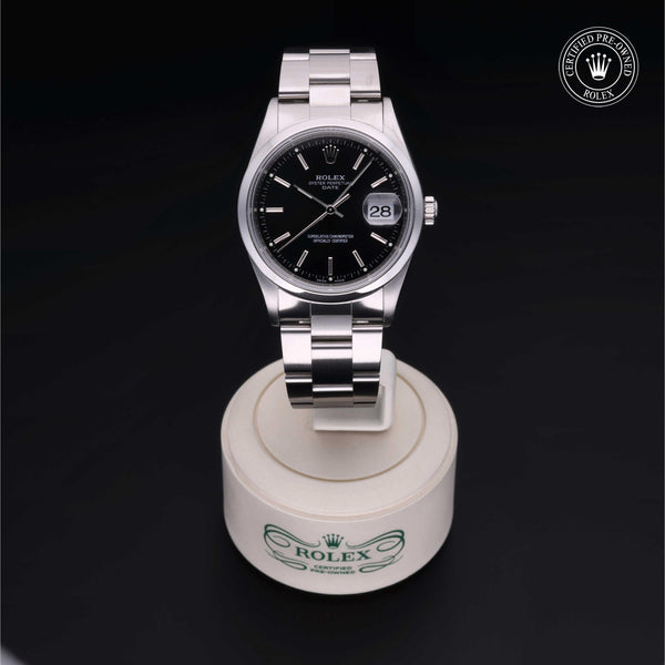 Rolex Certified Pre-Owned Date 34 M15200 in Oystersteel with black dial, image 2 of 41