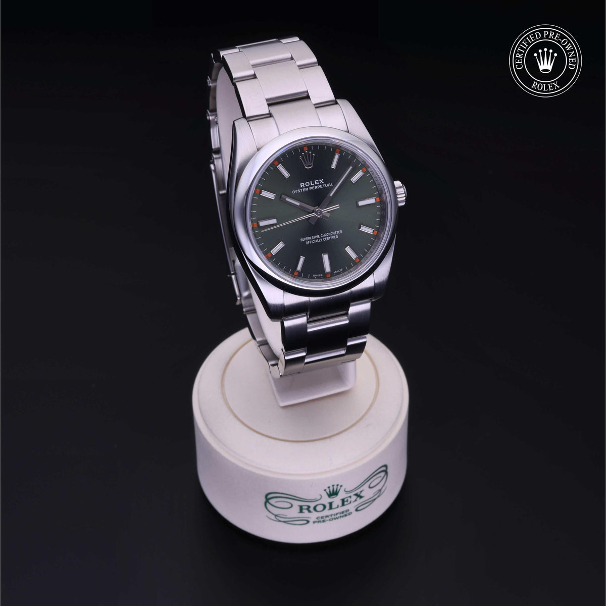 Rolex Certified Pre-Owned Oyster Perpetual 34 M114200 in Oystersteel with green dial, image 40 of 41