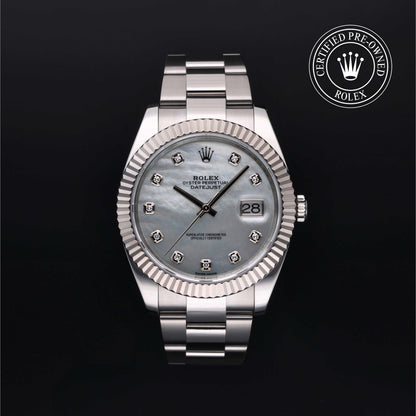Rolex Certified Pre-Owned Datejust 41 M126334 in Oystersteel with white mother-of-pearl dial, image 1 of 41