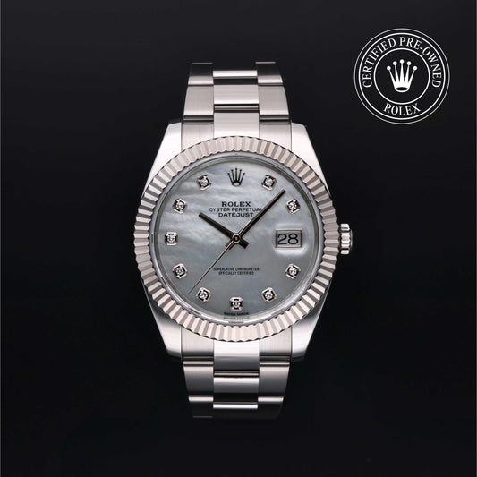 Rolex Certified Pre-Owned Datejust 41 M126334 in Oystersteel with white mother-of-pearl dial, image 1 of 41
