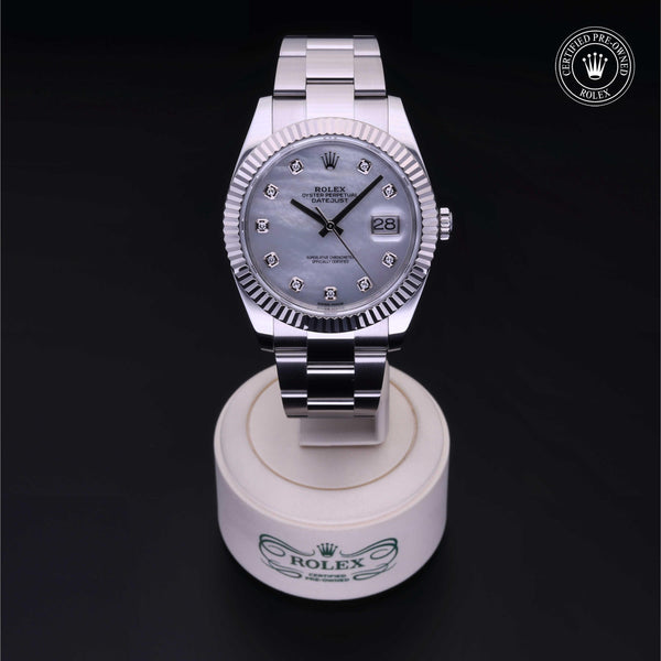 Rolex Certified Pre-Owned Datejust 41 M126334 in Oystersteel with white mother-of-pearl dial, image 2 of 41