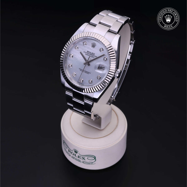Rolex Certified Pre-Owned Datejust 41 M126334 in Oystersteel with white mother-of-pearl dial, image 3 of 41
