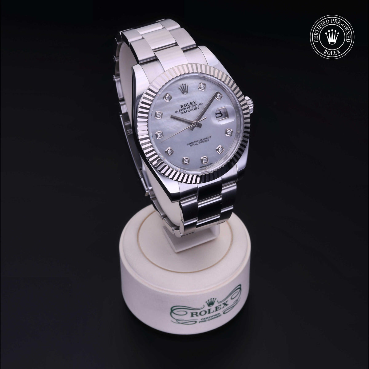 Rolex Certified Pre-Owned Datejust 41 M126334 in Oystersteel with white mother-of-pearl dial, image 39 of 41