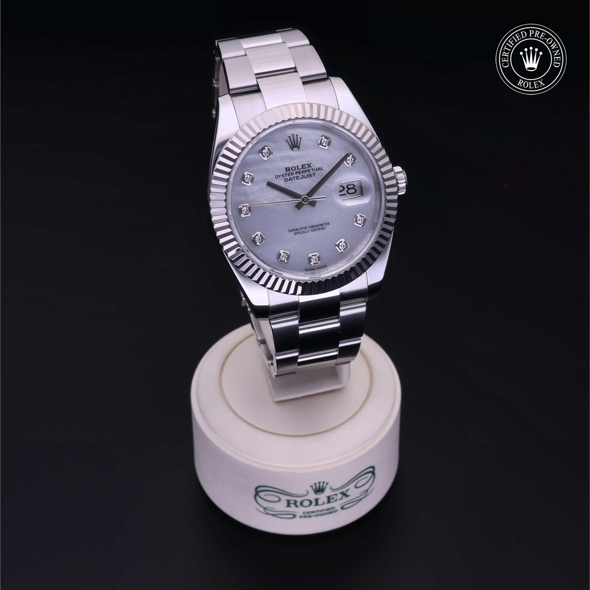 Rolex Certified Pre-Owned Datejust 41 M126334 in Oystersteel with white mother-of-pearl dial, image 40 of 41