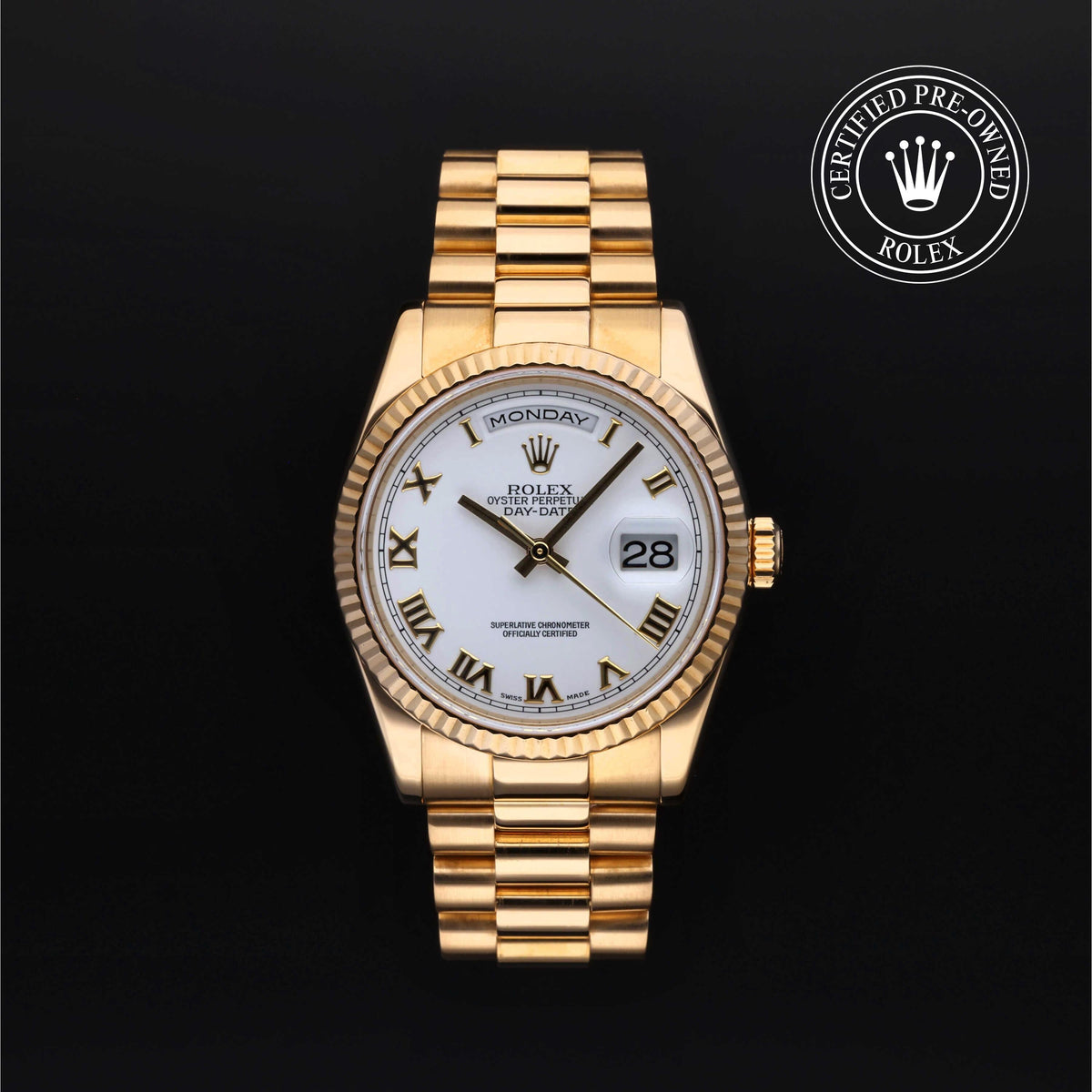 Rolex Certified Pre-Owned Day-Date 36 M118238 in 18 ct yellow gold with white dial, image 1 of 41
