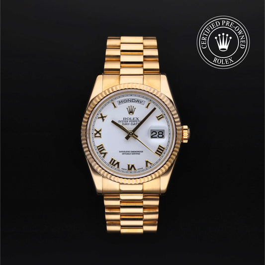 Rolex Certified Pre-Owned Day-Date 36 M118238 in 18 ct yellow gold with white dial, image 1 of 41