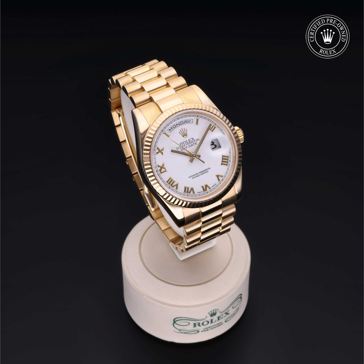 Rolex Certified Pre-Owned Day-Date 36 M118238 in 18 ct yellow gold with white dial, image 39 of 41
