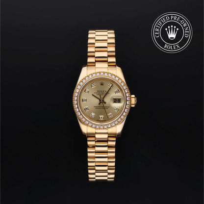 Rolex Certified Pre-Owned Lady-Datejust 26 M179138 in 18 ct yellow gold with champagne dial, image 1 of 41
