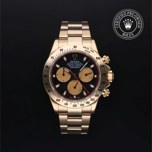 Rolex Certified Pre-Owned Cosmograph Daytona M116528 in 18 ct yellow gold with black dial, image 1 of 41