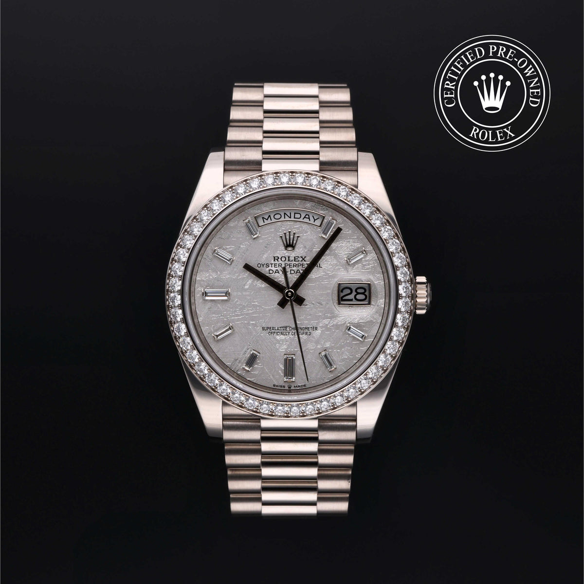 Rolex Certified Pre-Owned Day-Date 40 M228349RBR in 18 ct white gold with meteorite dial, image 1 of 41