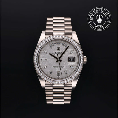 Rolex Certified Pre-Owned Day-Date 40 M228349RBR in 18 ct white gold with meteorite dial, image 1 of 41