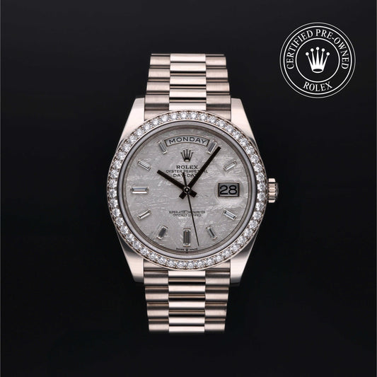 Rolex Certified Pre-Owned Day-Date 40 M228349RBR in 18 ct white gold with meteorite dial, image 1 of 41