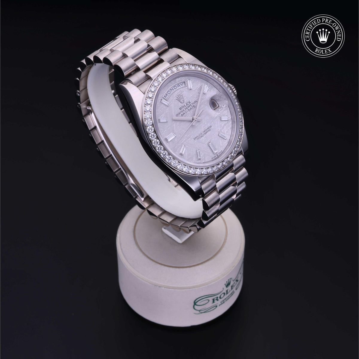 Rolex Certified Pre-Owned Day-Date 40 M228349RBR in 18 ct white gold with meteorite dial, image 37 of 41