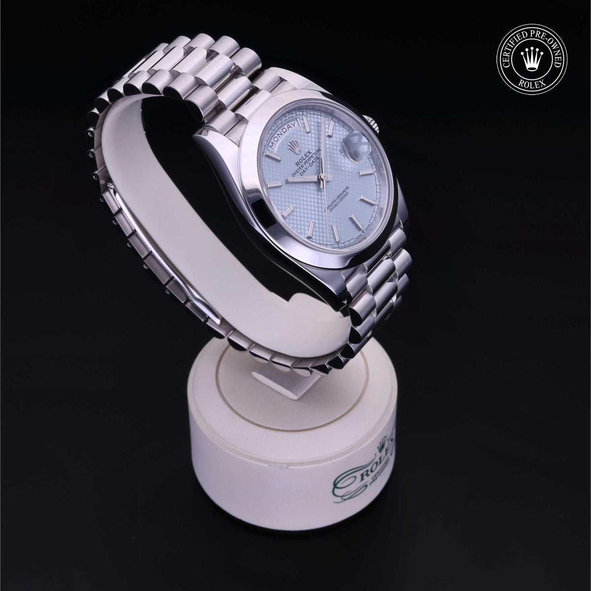 Rolex Certified Pre-Owned Day-Date 40 M228206 in 950 platinum, image 36 of 41 at H.L. Gross & Bro. Jewelers