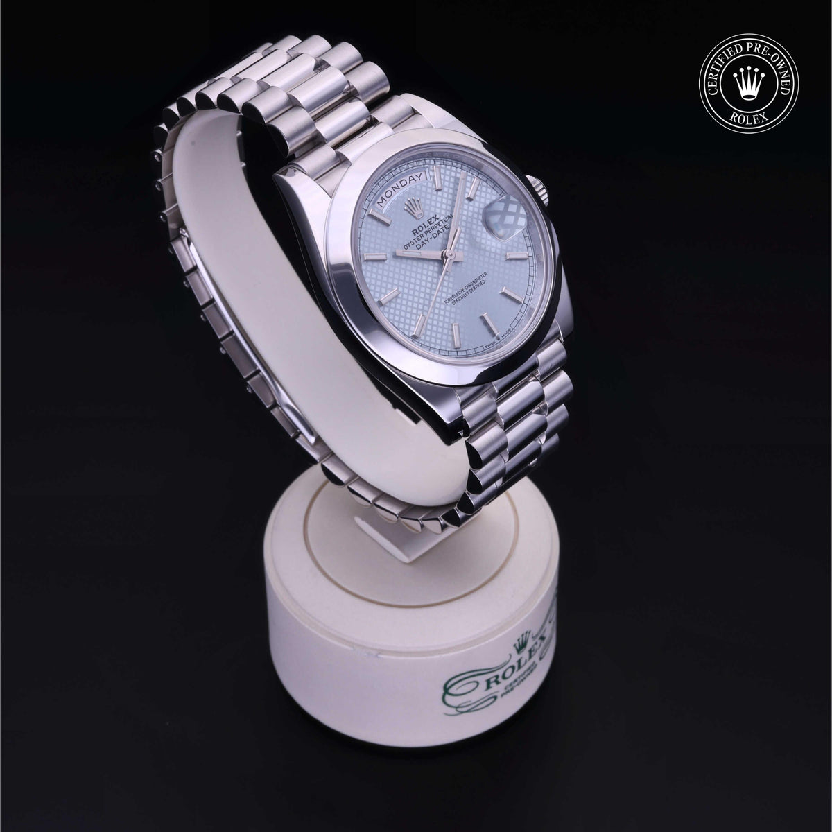 Rolex Certified Pre-Owned Day-Date 40 M228206 in 950 platinum, image 37 of 41 at H.L. Gross & Bro. Jewelers