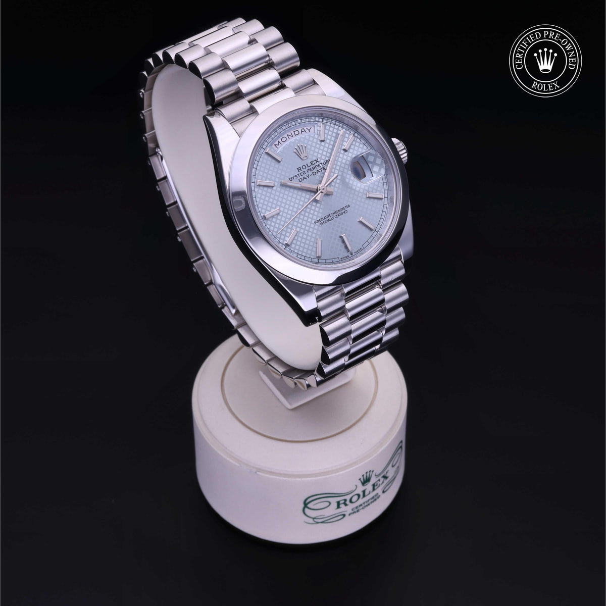 Rolex Certified Pre-Owned Day-Date 40 M228206 in 950 platinum, image 38 of 41 at H.L. Gross & Bro. Jewelers