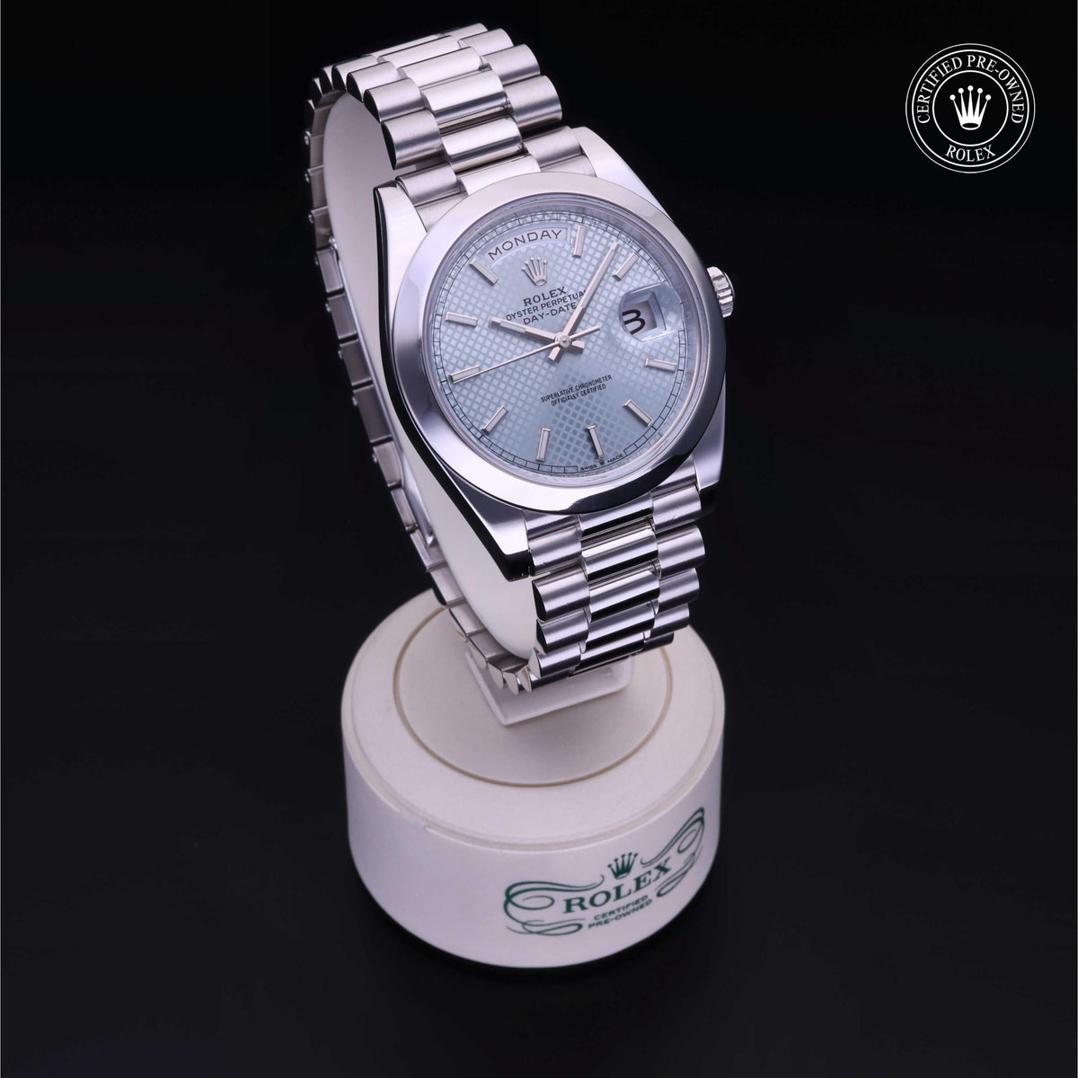 Rolex Certified Pre-Owned Day-Date 40 M228206 in 950 platinum, image 39 of 41 at H.L. Gross & Bro. Jewelers