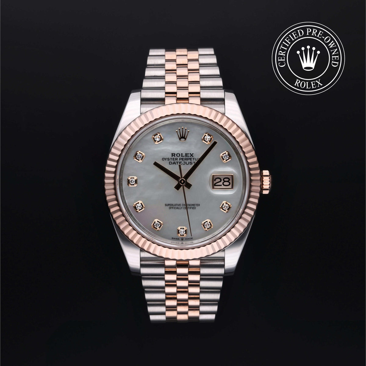 Rolex Certified Pre-Owned Datejust 41 M126331 in Oystersteel and Everose gold with white mother-of-pearl dial, image 1 of 41