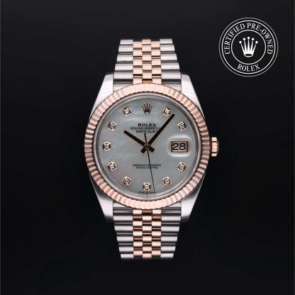 Rolex Certified Pre-Owned Datejust 41 M126331 in Oystersteel and Everose gold with white mother-of-pearl dial, image 1 of 41