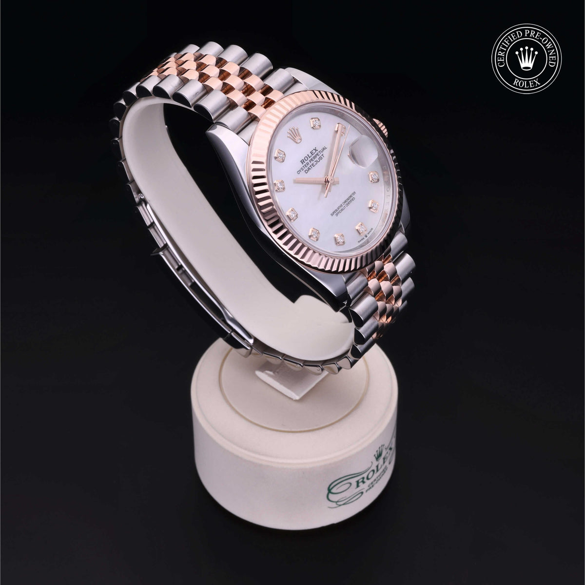 Rolex Certified Pre-Owned Datejust 41 M126331 in Oystersteel and Everose gold with white mother-of-pearl dial, image 36 of 41