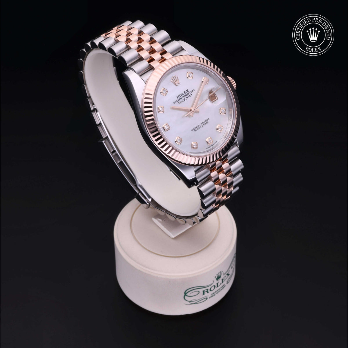 Rolex Certified Pre-Owned Datejust 41 M126331 in Oystersteel and Everose gold with white mother-of-pearl dial, image 37 of 41
